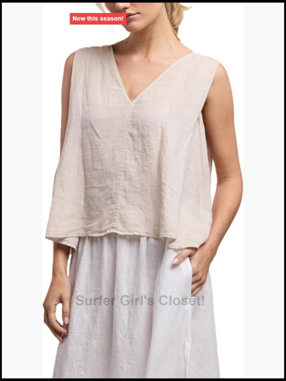 Women's Woven Linen V-Neck Sleeveless Tank Top